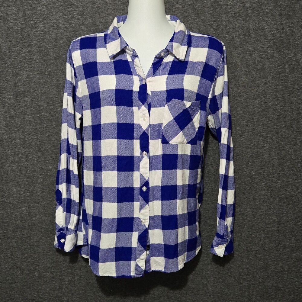 Rails Hunter Plaid Shirt Womens Small Blue Buffalo Check Rayon Button Flannel